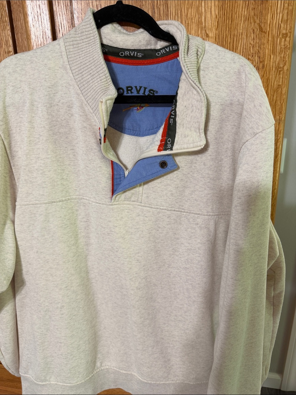 Orvis Light Gray Quarter-Zip Pullover with Blue Trim